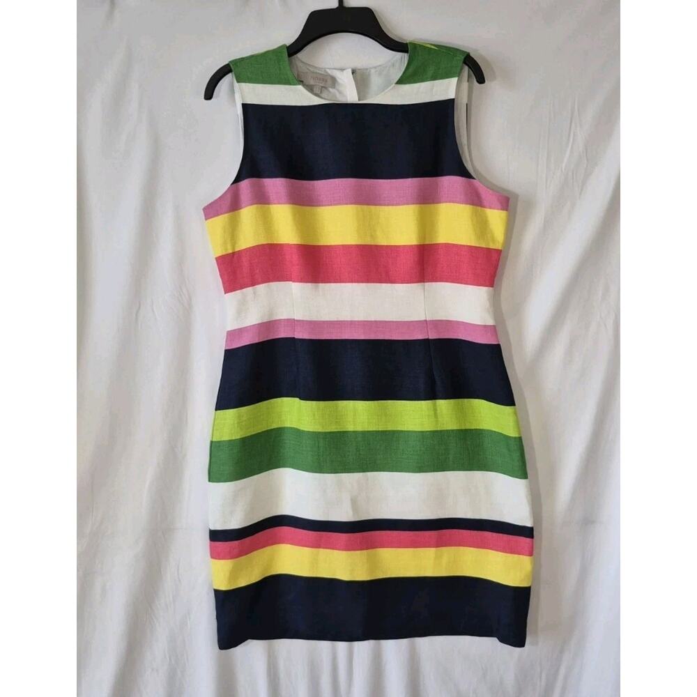Hobbs London Designer Colorful Colorblock Linen Ives Sheath Dress US 10 - Picture 2 of 7